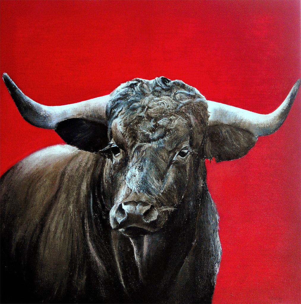 Brave bull on red